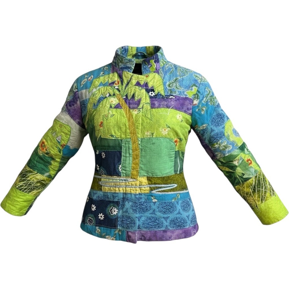 #90 Vintage Sandy Starkman Women's Small Quilted Jacket Tropical Palm Tree‎